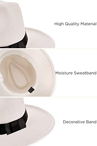BABEYOND 1920s Fedora Hat for Men Gatsby Wide Brim Hat Felt Panama Cap - color: White