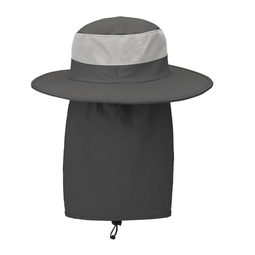 Outdoor Sun Hat UPF 50 Protection Waterproof Fishing hat Face Cover Summer Neck Flap Hat - color: Dark Gray Pro