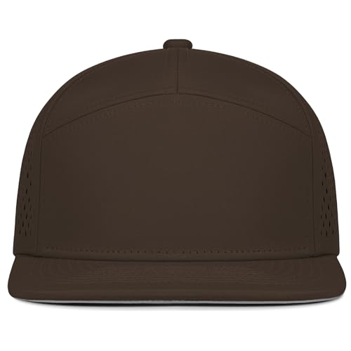 4 Inclusive Sizes Performance Flat Brim Trucker Hat Men Women, 7 Panel Snapback Running - color: 76.brown