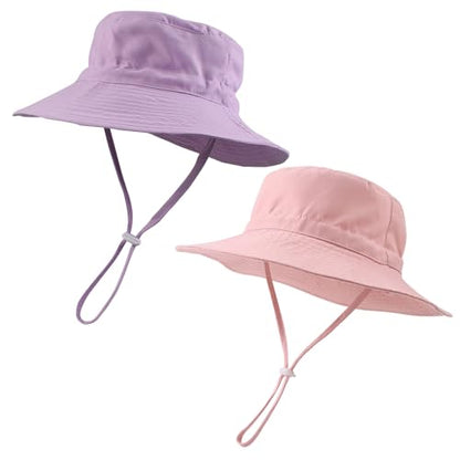 Peecabe Summer Baby Sun Hat for Boys Girls UPF 50+ Wide Brim Toddle Bucket Hat Adjustable Baby Beach Cap 0-8 Years - color: 2pcs-pink+purple, size: 0-6 Months