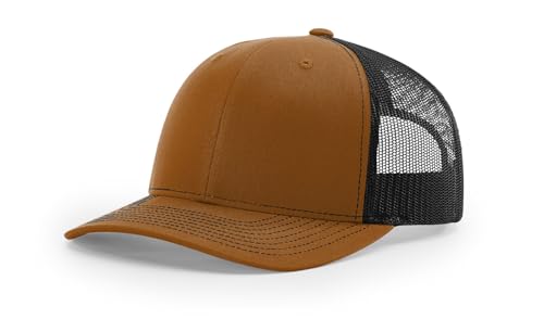 Richardson 112 Trucker Hat - Premium Blank Baseball Cap, Adjustable Snapback Hat - Structured Six Panel Richardson Blank Hats - color: Caramel/Black
