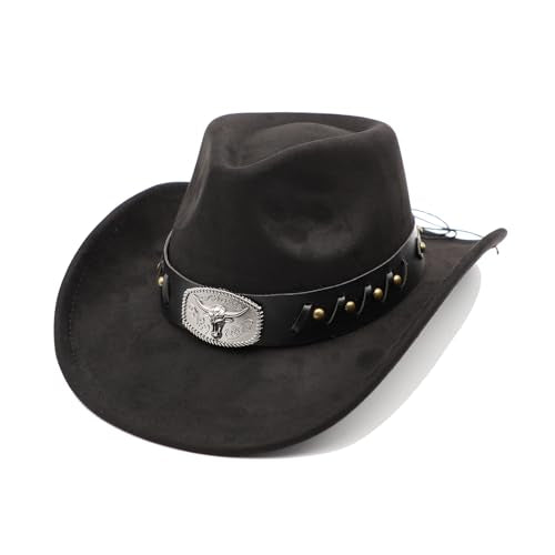 Cowboy Hat for Men Western Cowgirl Hat for Women Unisex Wide Brim Felt Fedora Hats Classic Flat Top Hats with Buckle Belt