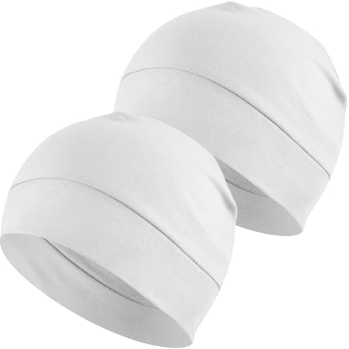 Headshion 100% Cotton Skull Caps Beanie Sleeping Hats for Men Women - color: White & White