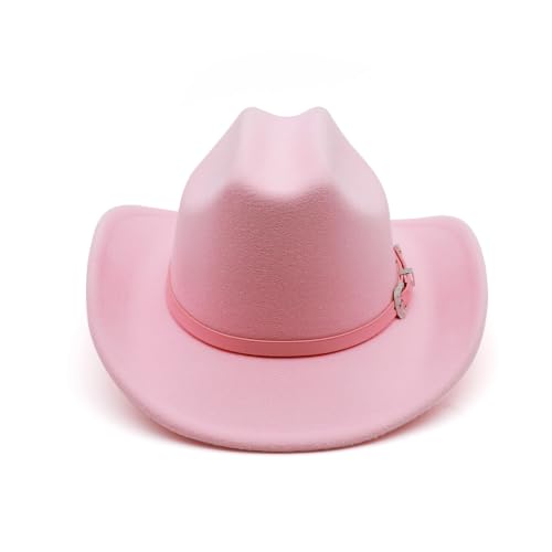 Kids Cowboy Hat Girl Western Cowgirl Hat Boy Wide Brim Felt Hat - color: Pink 02
