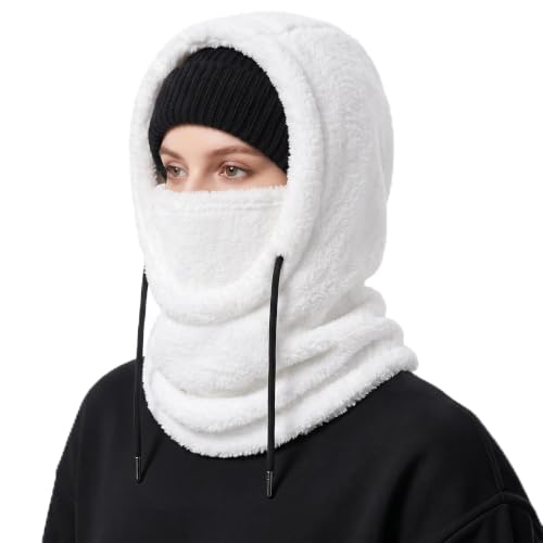 Ski Mask Balalclava Windproof Face Mask Warm Fleece Neck Cover for Cold Weather Helmet Hood for Men & Women - color: B02-white