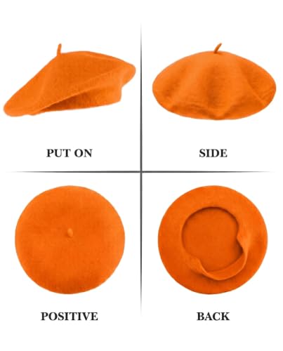 Wool French Beret Hats for Women Classic Winter Beanie Cap - color: Orange