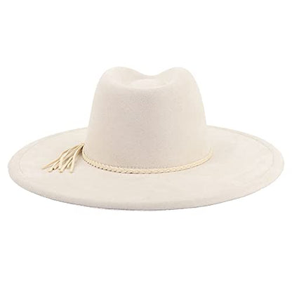 LIDHAY Big Wide Brim Fedora Hats for Women Men Western Suede Hat Large Felt Panama Hat Rancher Hat - color: Beige