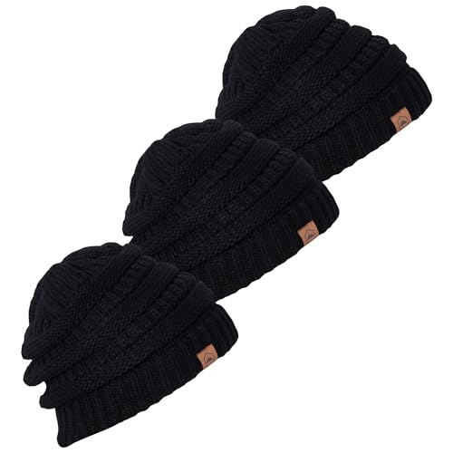 Tough Headwear Slouchy Beanie Hat - Itch-Free Winter Hats for Women - Stretchable Beanies for Women - Acrylic Winter Gear - color: 3 Pack: Black