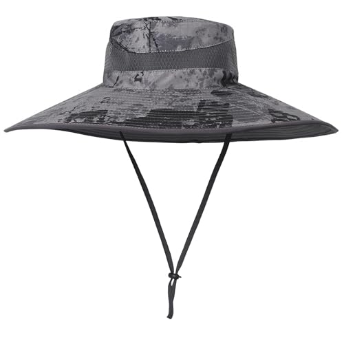 Wide Brim Sun Protection Hat Outdoor Unisex Ventilated Hats for Hiking Beach Fishing Safari Garden Lawn Yard Work Kayaking - color: Dark Gray Ink Wash