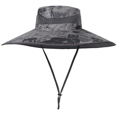 Wide Brim Sun Protection Hat Outdoor Unisex Ventilated Hats for Hiking Beach Fishing Safari Garden Lawn Yard Work Kayaking - color: Dark Gray Ink Wash