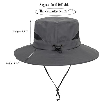 Kids Sun Hat with UV Protection Beach Bucket hat Safari Boonie Cap - color: Grey