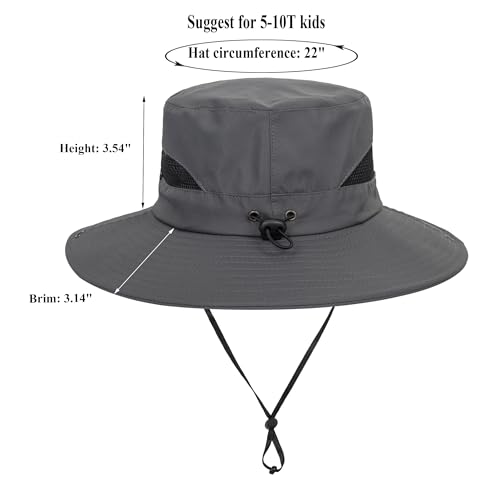 Kids Sun Hat with UV Protection Beach Bucket hat Safari Boonie Cap - color: Grey