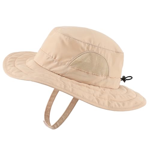 Connectyle Kids Sun Hat for Boys Girls Wide Brim Bucket Hat UPF 50+ Sun Protection Hat Breathable Summer Beach Hat - color: Khaki