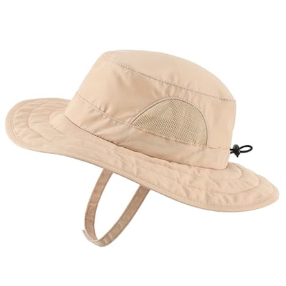 Connectyle Kids Sun Hat for Boys Girls Wide Brim Bucket Hat UPF 50+ Sun Protection Hat Breathable Summer Beach Hat - color: Khaki