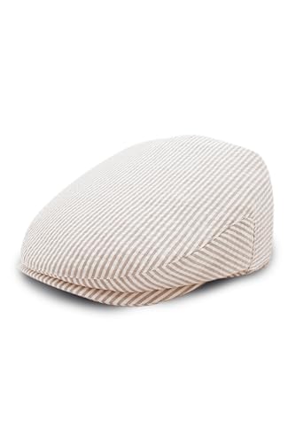 Brooks Brothers Men’s Seersucker Ivy Cap – with Logo Lining & Sweatband – Woven Cotton Hat - color: Camel Stripe, size: Small-Medium