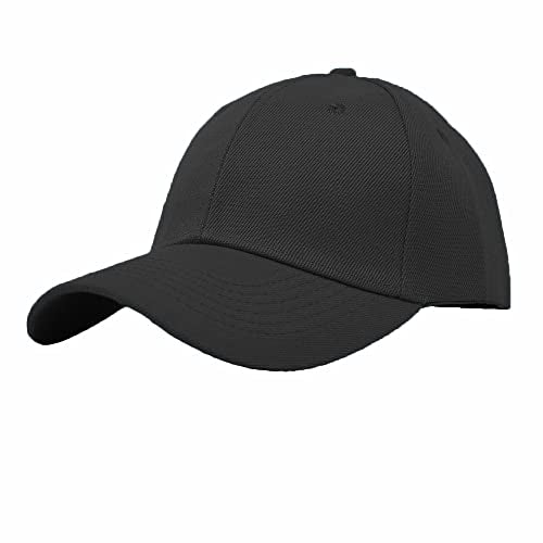 Glory Max Plain Baseball Cap Hook & Loop Strap Adjustable Solid Blank Curved Visor Hat - color: Black