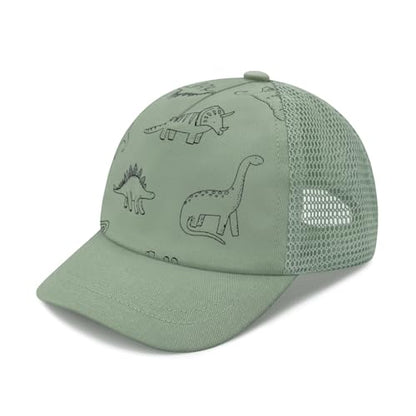 Sarfel Baby Baseball Cap Toddler Baseball Hat with Mesh Infant Ball Cap Toddler Trucker Hat Baby Snapback Hat Kids Cap UPF50+ - color: Dinosaurs Army Green With Mesh, size: 12-24 Months