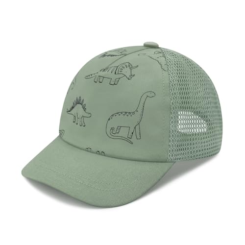 Sarfel Baby Baseball Cap Toddler Baseball Hat with Mesh Infant Ball Cap Toddler Trucker Hat Baby Snapback Hat Kids Cap UPF50+ - color: Dinosaurs Army Green With Mesh, size: 2-5T