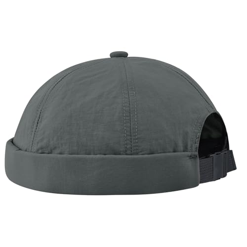 Clakllie Quick Dry Brimless Docker Cap for Men Summer Beanie Sailor Skullcap Lightweight Waterproof Adjustable No Brim Hat - color: S-ct81-grey
