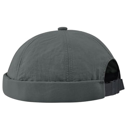 Clakllie Quick Dry Brimless Docker Cap for Men Summer Beanie Sailor Skullcap Lightweight Waterproof Adjustable No Brim Hat - color: S-ct81-grey