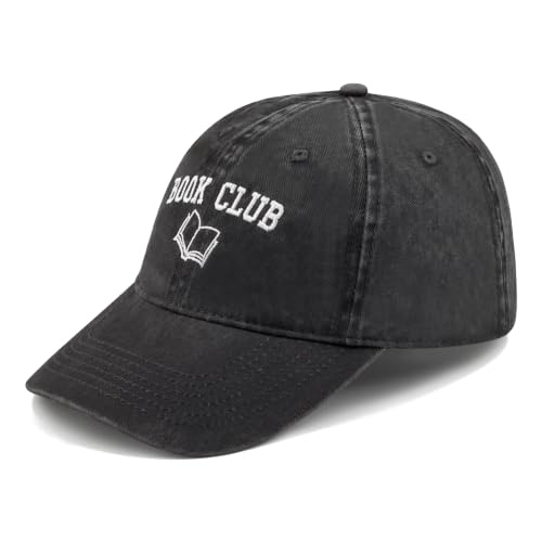 Embroidered Book Lover Baseball Cap for Men Women, Funny Washed Cotton Classic Dad Hat, Reading Lover Gift Idea - color: Book Club, Black