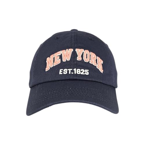 E BY ELIDAN NY Dad Hat, New York EST.1625 Cotton Baseball Cap Women & Men - color: Navy - Pink