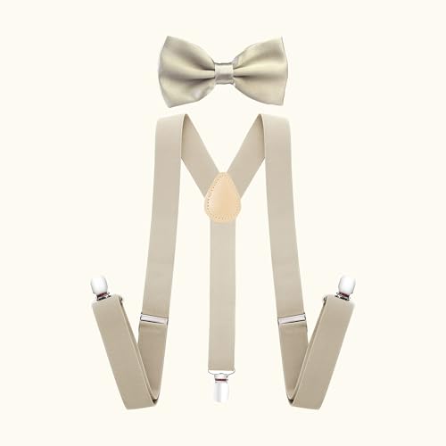 BABEYOND 1920s Mens Gatsby Gangster Accessories Set Panama Hat Suspender Bow Tie - color: Beige Set