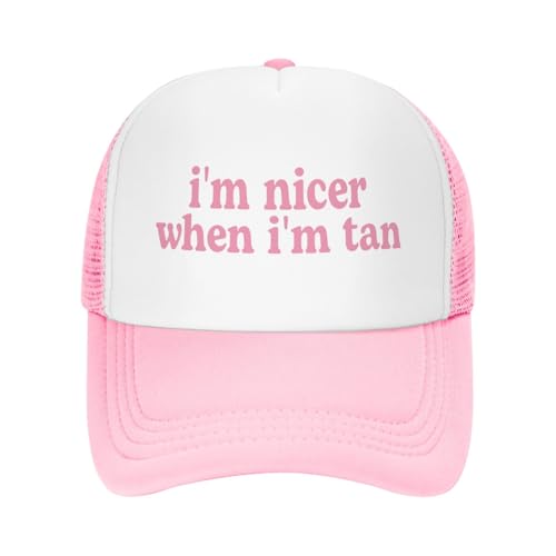Funny Trucker Hats for Women Country Women's Trucker Hats Breathable Mesh Summer Caps Adjustable Pink Hats - color: I'm Nicer When I'm Tan