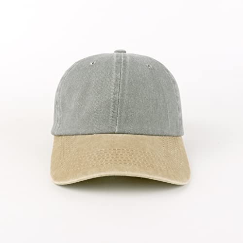 LANGZHEN Unisex Baseball Cap 100% Cotton Fits Men Women Washed Denim Adjustable Dad Hat - color: Washed-grey Yellow