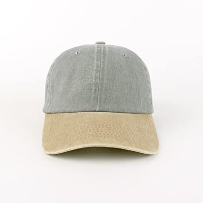 LANGZHEN Unisex Baseball Cap 100% Cotton Fits Men Women Washed Denim Adjustable Dad Hat - color: Washed-grey Yellow