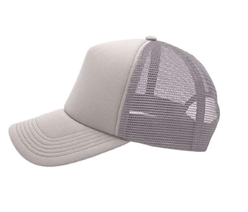 NYFASHION101 Plain Mesh Trucker Hat - Breathable 6-Panel Daily Snapback Cap, Customizable Ideal for DIY Embroidery & Patches - color: Light Gray