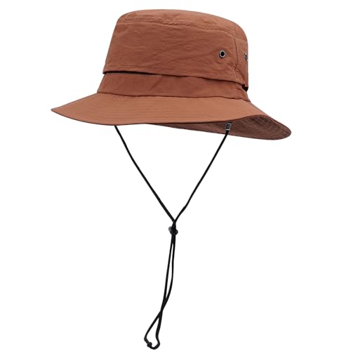 Croogo Sun Hats for Women UV Protection Summer Bucket Hat Waterproof Packable Fishing Hats Wide Brim Hiking Hat Gardening Hat - color: Afh02-brick Red