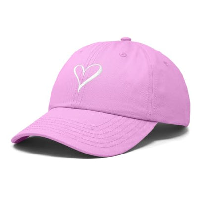 Hand Drawn Heart Hat Womens Embroidered Baseball Cap - color: Light Pink