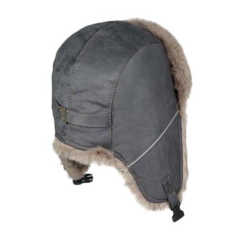 CLAPE Winter Trapper Hat with Ear Flaps, Warm Faux Fur Lined Windproof Snow Cap Aviator Hat with Reflective Strap - color: Pl2509-gray