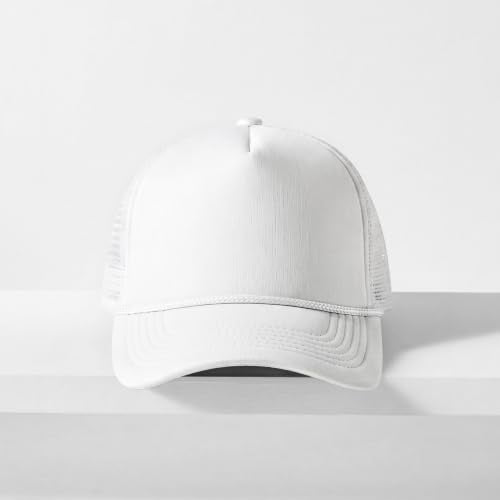 CHOK.LIDS Blank Foam Trucker Hat, Retro Mesh Rope Snapback Cap, Men Women - color: Curved Brim (White)