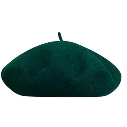 Women French Beret Hat Solid Artist Hat Wool Beret Winter Warm Beanie Cap - color: Dark Green