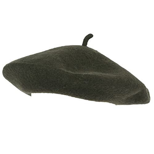 ZAKIRA Wool French Beret for Men & Women, Plain - color: Olive Green