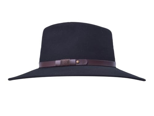 Bigalli Australian Wool Felt Hat - Outdoor Fedora Style - Crushable Water - Resistant UV Protection - color: Black, size: Small
