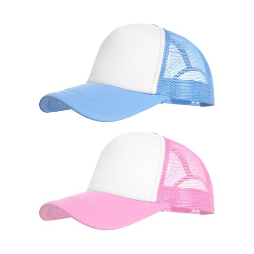 2 Pack Trucker Hat Bulk Mesh Cap for Women Men Adjustable Blank Hats for DIY Sports Outdoor - color: Pink and Blue