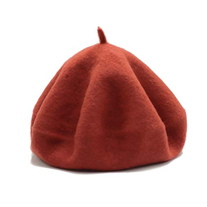 Wheebo Wool Beret Hat,Solid Color French Style Winter Warm Cap for Women Girls Lady - color: Rusty Red