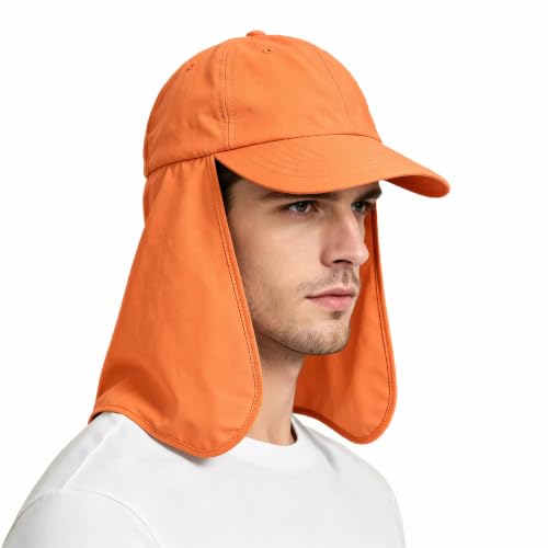 Solaris Mens Sun Hat Neck Flap 2 in 1 Foldable Waterproof UPF 50+ Baseball Cap Fishing Hiking Outdoor - color: #5 Orange