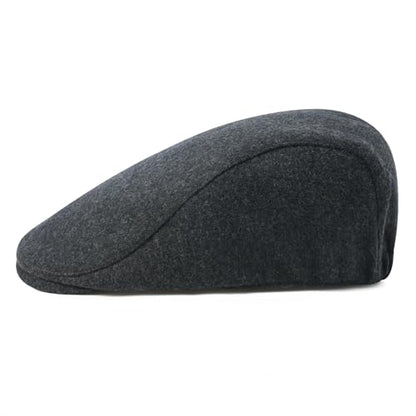 FEINION Men Wool Blend Flat Cap Tweed Newsboy Ivy Hat - color: Dark Grey