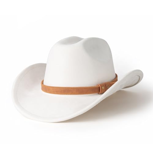 Western Cowboy Hat for Men Wide Brim Suede Cattleman Cowgril Hats - color: Khaki Belt /Light Beige