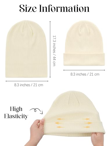 2 Packs Unisex Cotton Beanie Hats Winter Soft Warm Slouchy Knit Beanies Cuffed Skull Cap for Men Women - color: Black, Beige