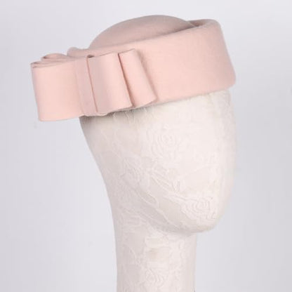 HIMESPORT Wool Felt Bowler Fascinators Hats for Women Ladies Female Elegant Wedding Tea Party Beret Hat with Bowknot - color: Pink 1