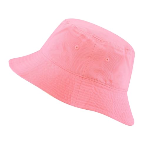 Long Brim Bucket Hat for Men Women, Deep Crown Cotton Sun Hat, Packable Fishing Hiking Beach Travel Outdoor Cap - color: Light Pink, size: Small-Medium