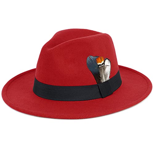 Classic Fedora Hats for Men & Women Wide Brim Felt Hat Panama Dress Fedora Hat - color: A-red, size: Medium