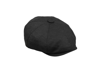 8 Panel Newsboy Cap – Linen Blend with 100% Cotton Lining - color: Black, size: Medium