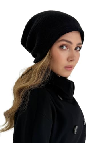 Oversized Slouchy Non-Itchy Knit Beanie Winter Hat for Men & Women - color: Jet Black