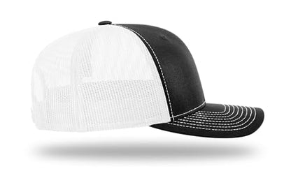 Richardson 112 Trucker Hat - Premium Blank Baseball Cap, Adjustable Snapback Hat - Structured Six Panel Richardson Blank Hats - color: Black/White